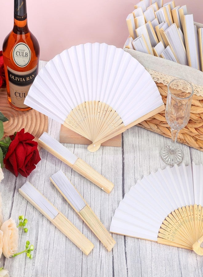 Aodaer 100 Pieces White Paper Fans Folding Fans with Foldable Storage Basket Bamboo Handheld Fans for Guests Wedding Bridal Party Favor Baby Shower Decoration DIY Supplies - Image 4